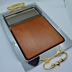Kromex 60’s Chrome Stainless MCM Vogue Giftware Snack Serving Tray Original Box